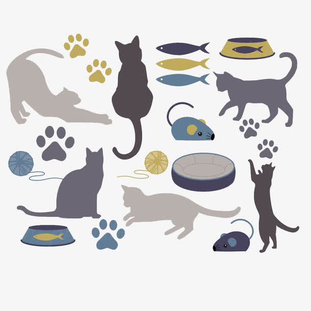 卡通猫咪和玩具免抠