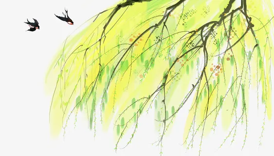 春日嫩芽树枝燕子装饰插图免抠