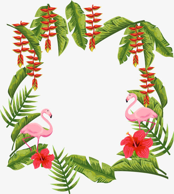 芭蕉叶串串红边框免抠