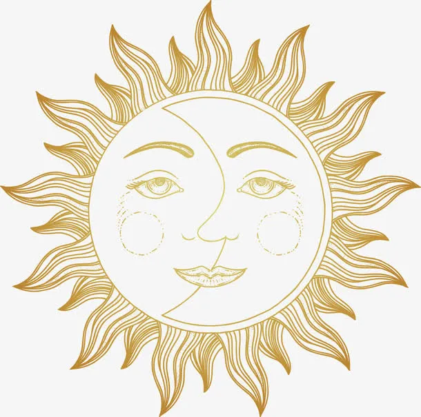 矢量手绘太阳和月亮图案免抠