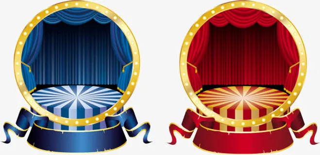 蓝色红色马戏团舞台图案免抠