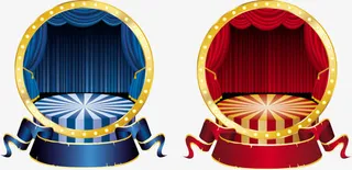 蓝色红色马戏团舞台图案免抠