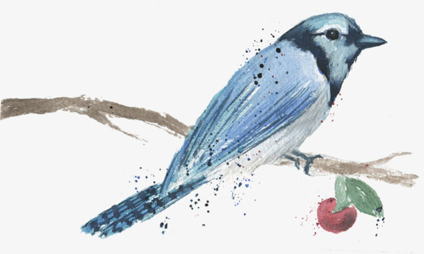 春天水墨风格小鸟免抠