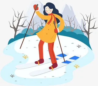 卡通冬天滑雪小女孩插画免抠