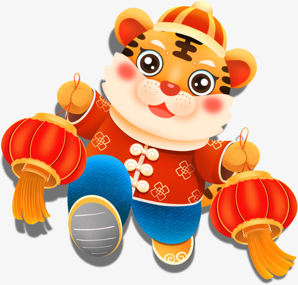 拎着灯笼的新年虎免抠