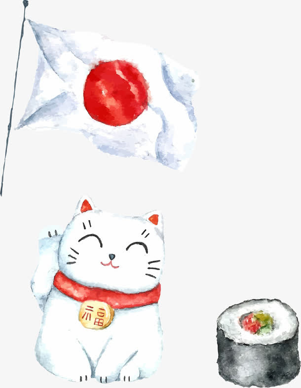 手绘水彩日本印象免抠