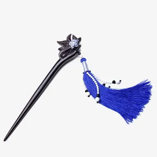 蓝色流苏檀木发簪免抠