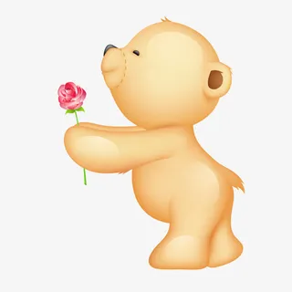 矢量卡通送花小熊免抠