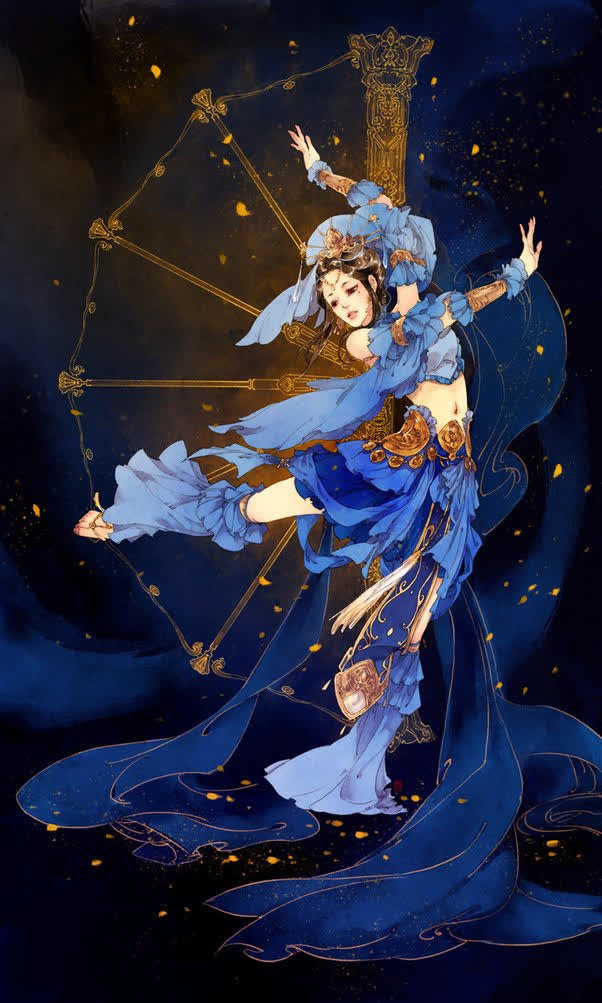 翩翩起舞的蓝衣女子免抠