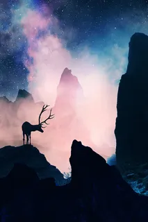 七彩星空下的梅花鹿免抠 七彩星空下的梅花鹿免抠