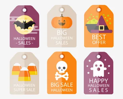 扁平化万圣节可爱促销标签免抠