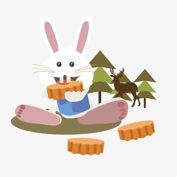 卡通小兔子吃月饼免抠