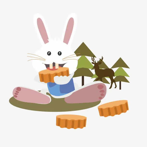 卡通小兔子吃月饼免抠