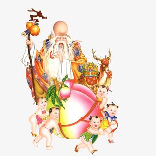 中国风大寿寿星公与寿桃免抠