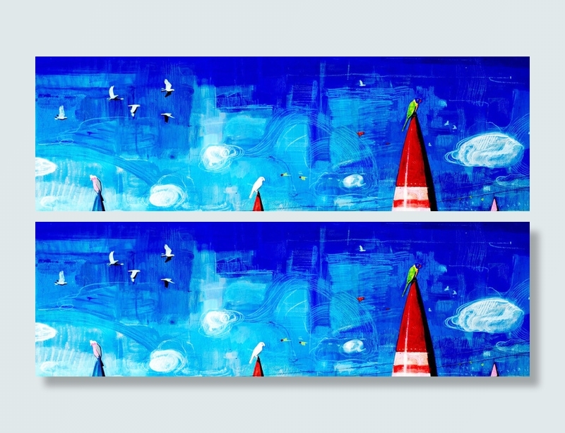 蓝色油画质感小鸟banner背景高清