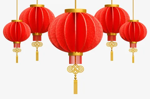 新年立体剪纸免扣红灯笼素材免抠