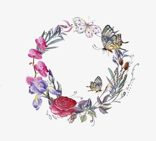 古风手绘淡彩水墨花环免抠