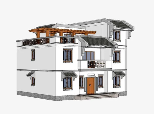 中式古典房屋效果图免抠
