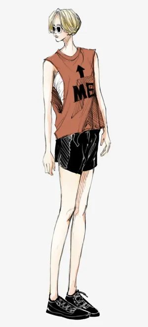 手绘帅气女生简约时尚设计免抠