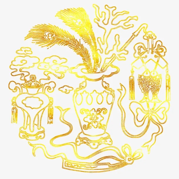 中国风传统富贵吉祥图案烫金花纹免抠