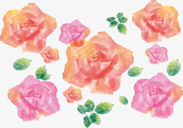 粉红色水彩植物花纹免抠