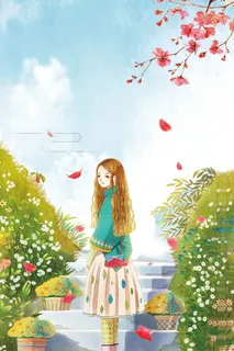 浅蓝色手绘清新春季上新春季小女孩背景高清 浅蓝色手绘清新春季上新春季小女孩背景高清