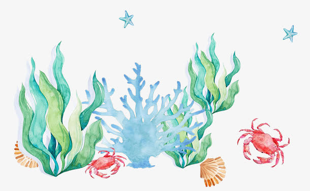 手绘水彩装饰插图全国海洋日水彩免抠