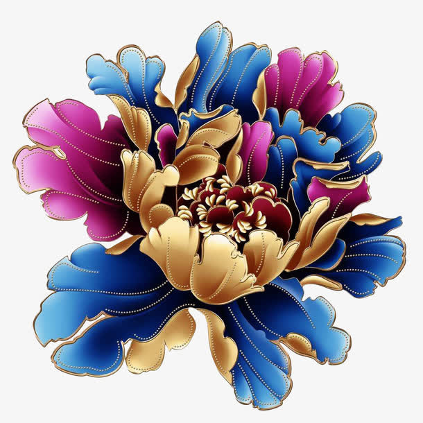 富贵彩色金边牡丹免抠