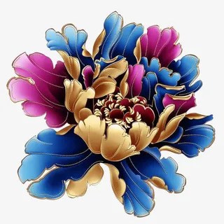 富贵彩色金边牡丹免抠