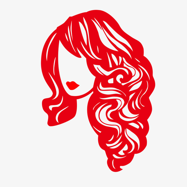矢量手绘红色美女头像剪影图免抠