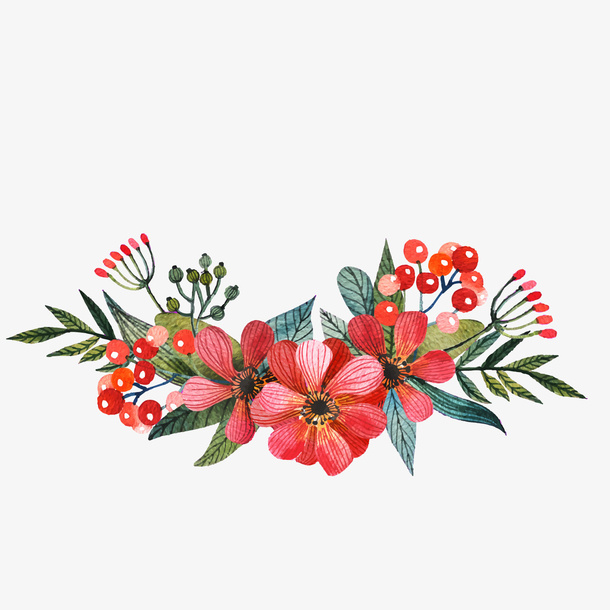 卡通复古红色鲜花矢量图免抠