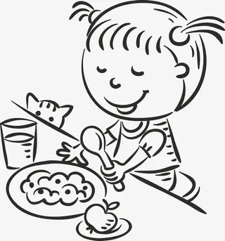 手绘吃早餐的女孩免抠