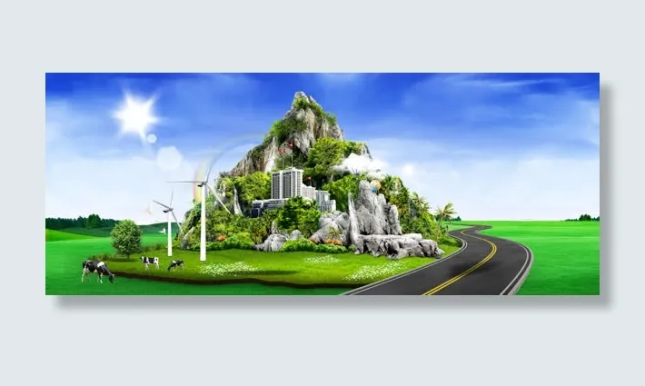 电商淘宝母婴奶粉牛奶公路草原奶牛背景banner免抠