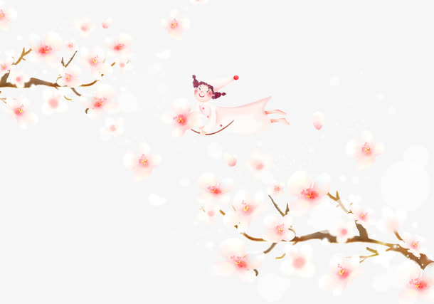 春日桃花节桃花源记小仙女素材免抠