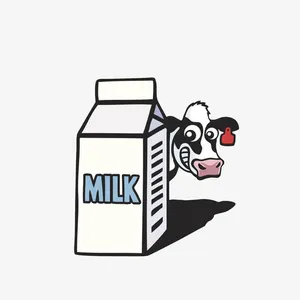 卡通从牛奶盒后面探出头的奶牛素免抠