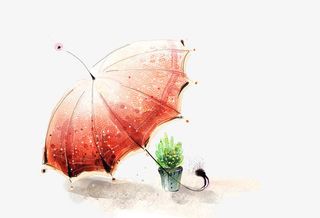 水彩水墨晕染插图红色雨伞免抠