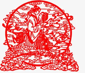 七夕牛郎织女剪纸素材免抠