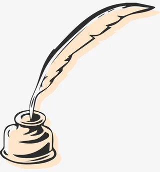 手绘卡通羽毛笔墨水瓶免抠