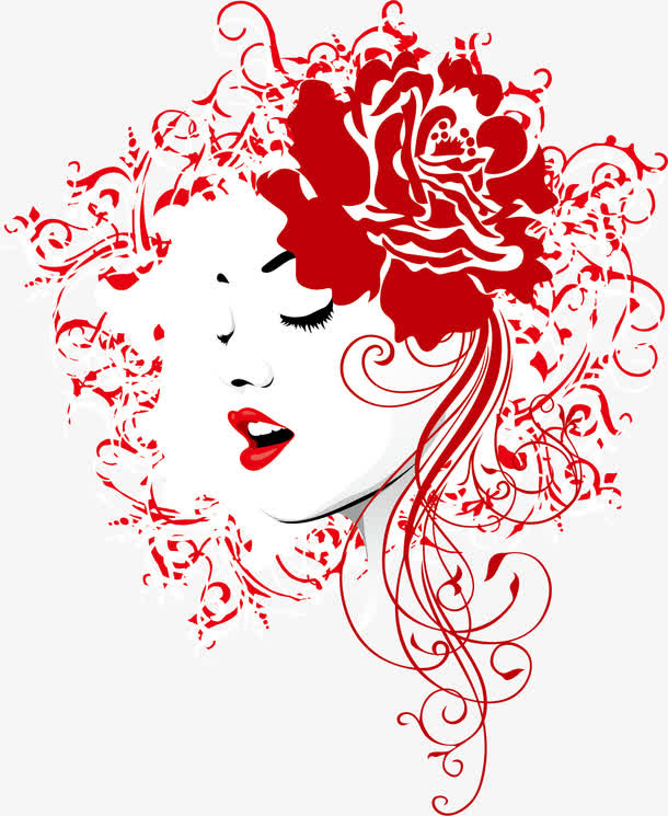 红色美女图案素材免抠