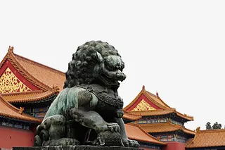 大狮子与红色屋檐角免抠