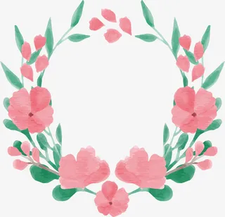 粉红色水彩花朵花环免抠
