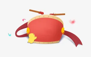 红色矢量锣鼓免抠