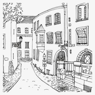 手绘房屋街道线稿免抠