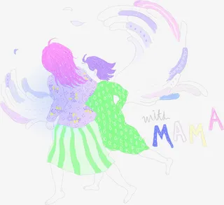 奔跑运动天使妈妈手绘母女免抠