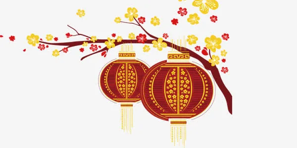 创意卡通矢量树枝与灯笼素材免抠