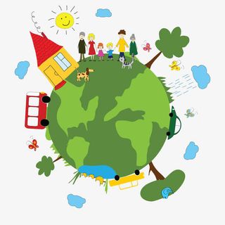 卡通手绘地球上的家园免抠