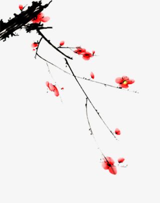 水墨手绘梅花免抠