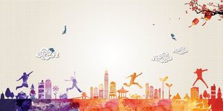 多彩城市建筑房地产年会背景模板高清