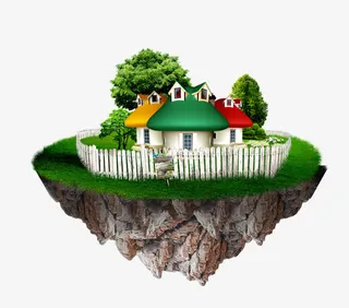 浮岛卡通房子免抠