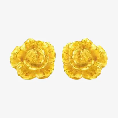 周大福康乃馨黄金耳钉免抠